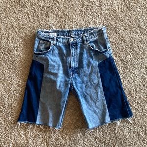 ZARA TRAFALUC COLLECTION DENIM COLORBLOCK SHORTS US 2